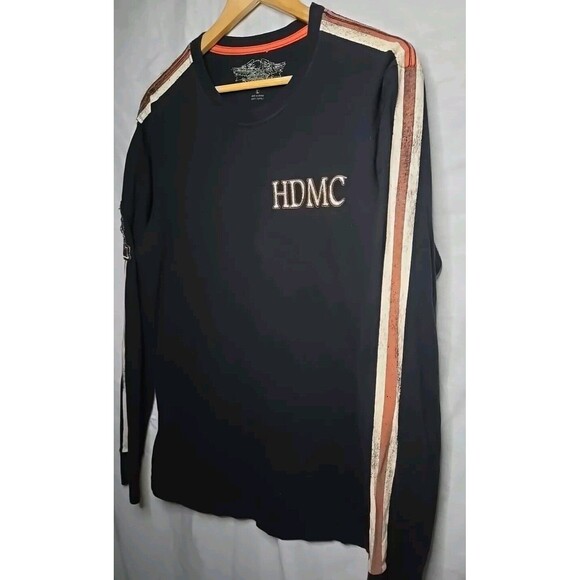 Harley Davidson Mens Shirt, Sz Large Black Orange White Stripe No. 1 Patch - Picture 4 of 9